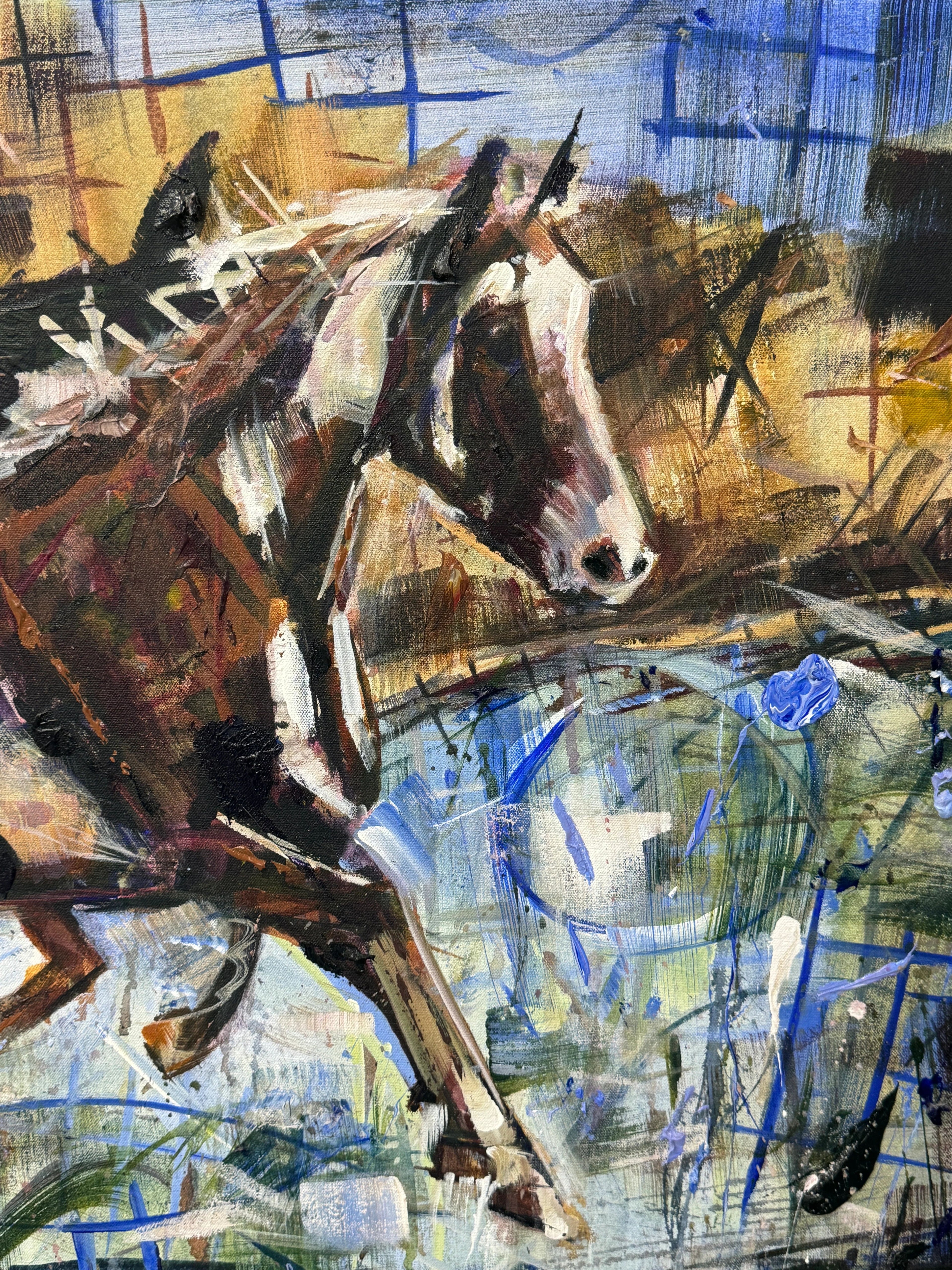 A River Run by Kent Paulette Authentic Original Acrylic on Canvas - Equestrian Horse Paintings - Big Sky Chic, Modern Cowboy, Western or Yellowstone Aesthetic
