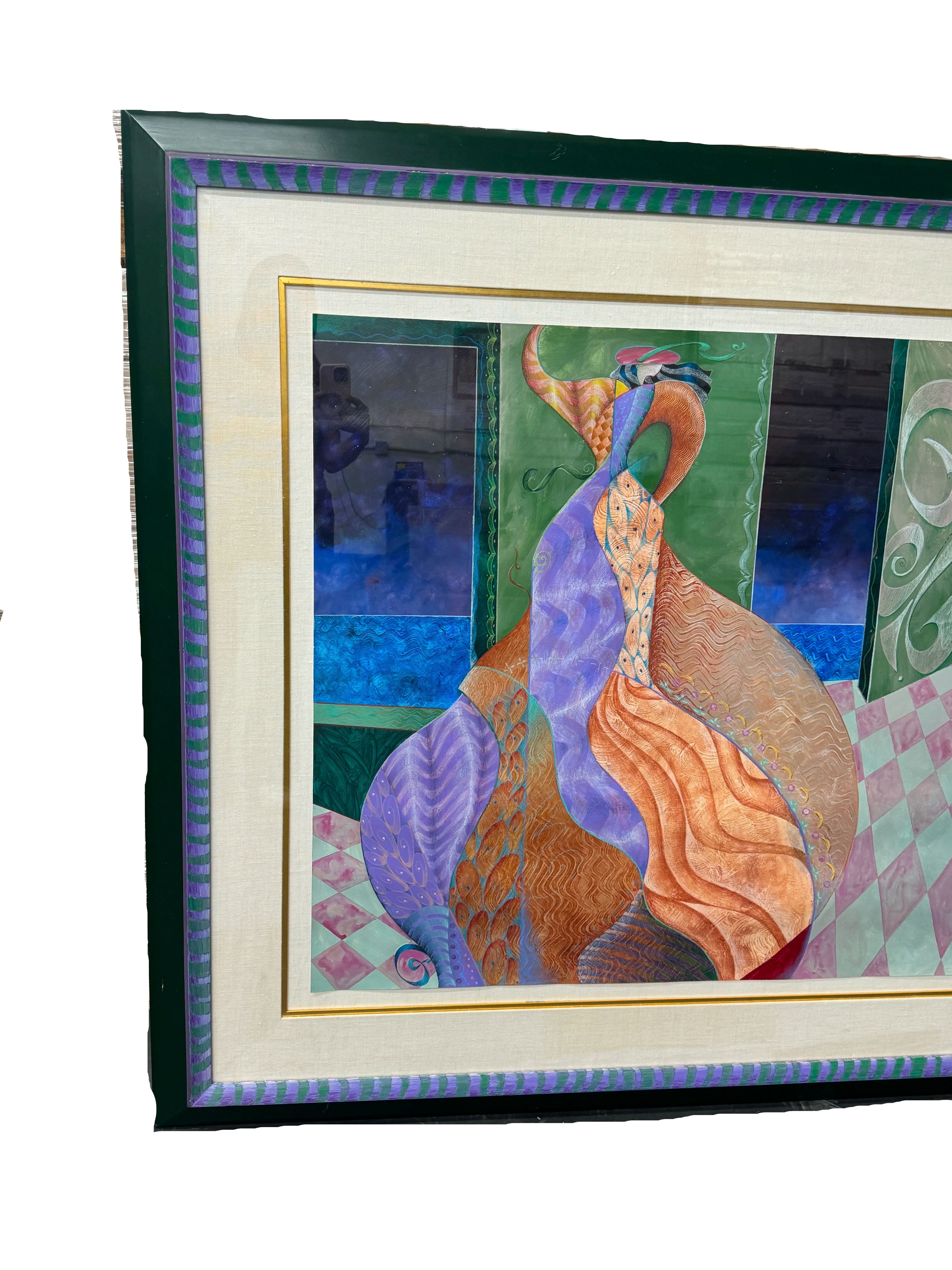 The Kiss by Patricia Bomberg - Original Watercolor on Paper 68x56 framed, 49.5x38 actual, Signed