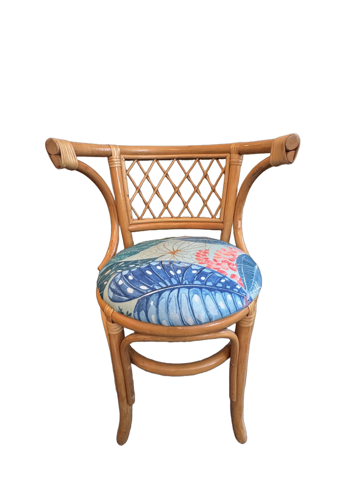 Vintage Bamboo & Rattan Barrel-Back Bistro Honeymoon Chairs, Pair, c. 1970s
