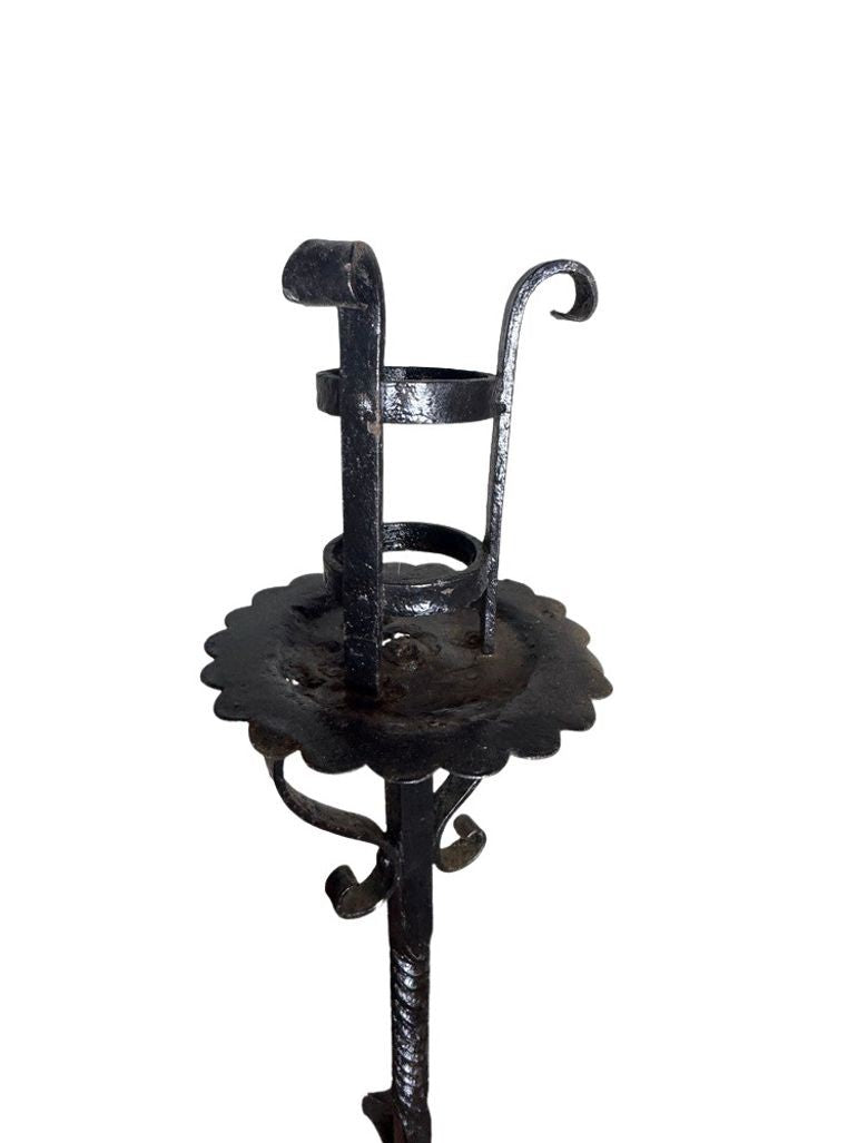 Antique Wrought Iron Floor Candelabras - Holds One Pillar Candle  - Set of 2