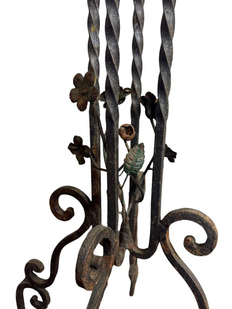 Antique Wrought Iron Plant Stands with Pot - Set of 2