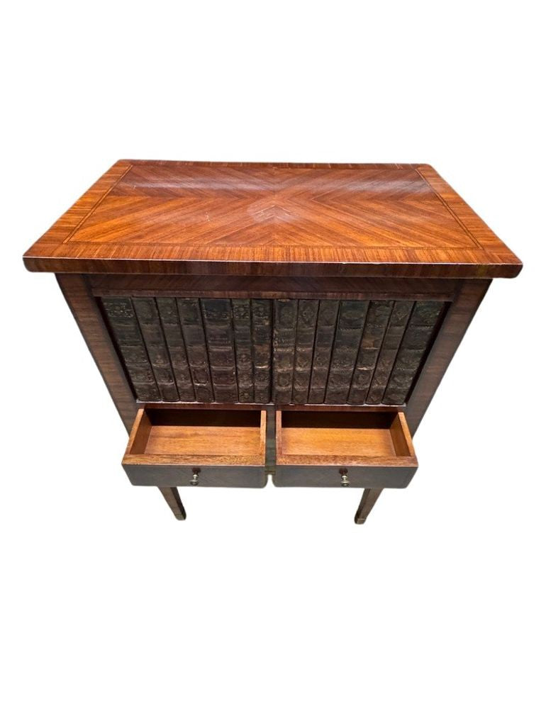 Antique French Louis XVI Style Marquetry Faux-Book Facade Cabinet with Pull-Out Sides, Late 19th Century