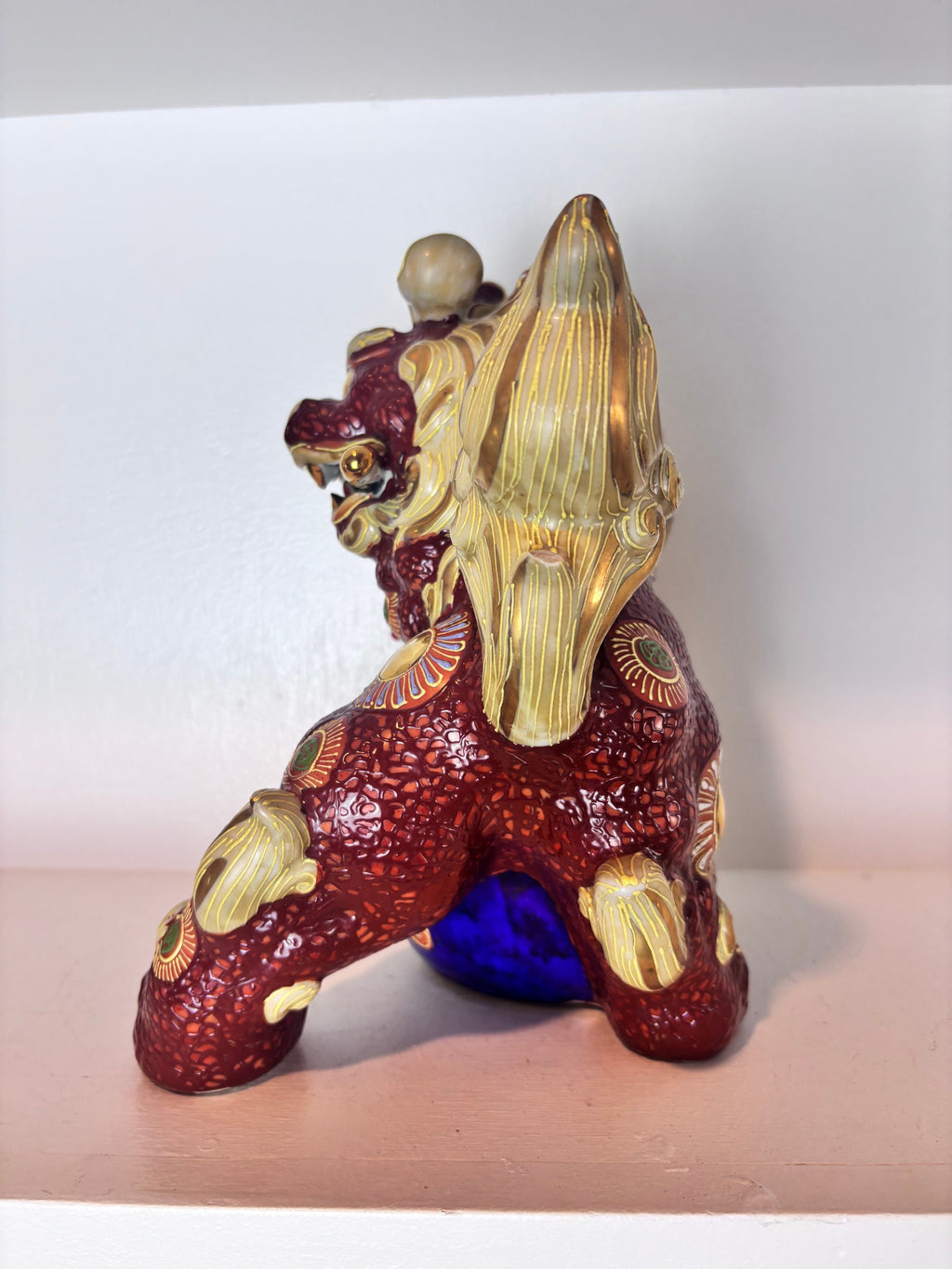 Vintage Japanese Kutani Ware Foo Dog Guardian Lion Figurines, Pair, Mid-20th Century