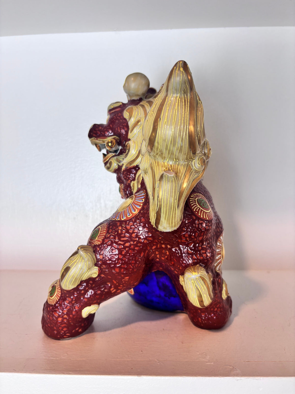 Vintage Japanese Kutani Ware Foo Dog Guardian Lion Figurines, Pair, Mid-20th Century