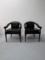 Vintage Tufted Leather Barrel-Back Tub Armchairs, Pair, c. 1970s