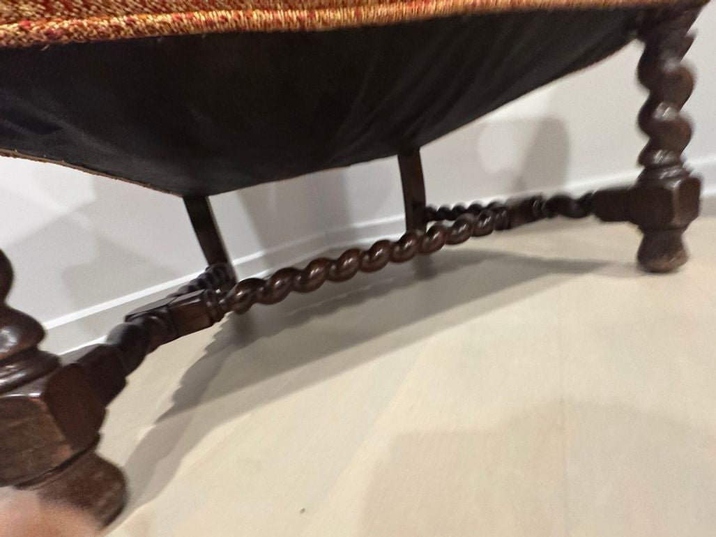 Vintage Queen Anne & Archie Bunker Style Wingback Chair with Carved Spindle Legs