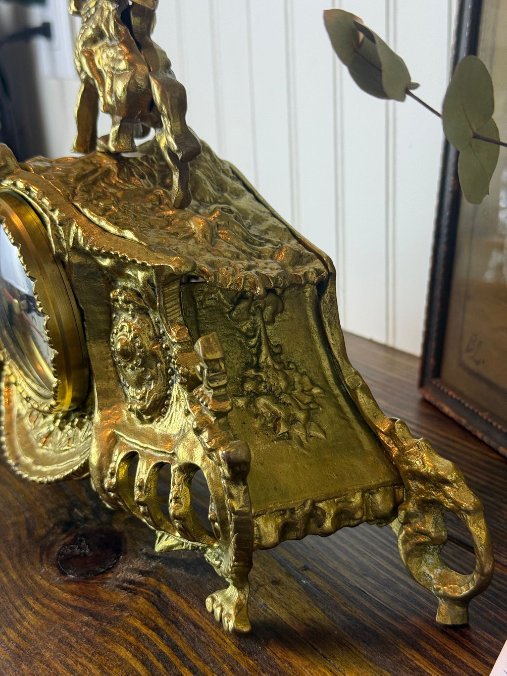 Vintage Rococo Revival Style Brass Mantel Clock, Mid–Late 20th Century