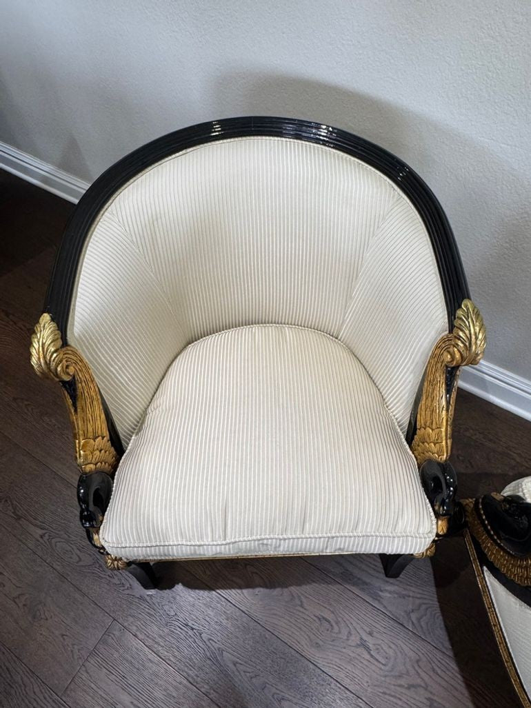 Vintage French Empire Style / Hollywood Regency Swan Tub Chairs - Set of 2