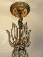 Vintage 1960s Regency Six Arm Chandelier with Gilt Iron and Crystal Beads