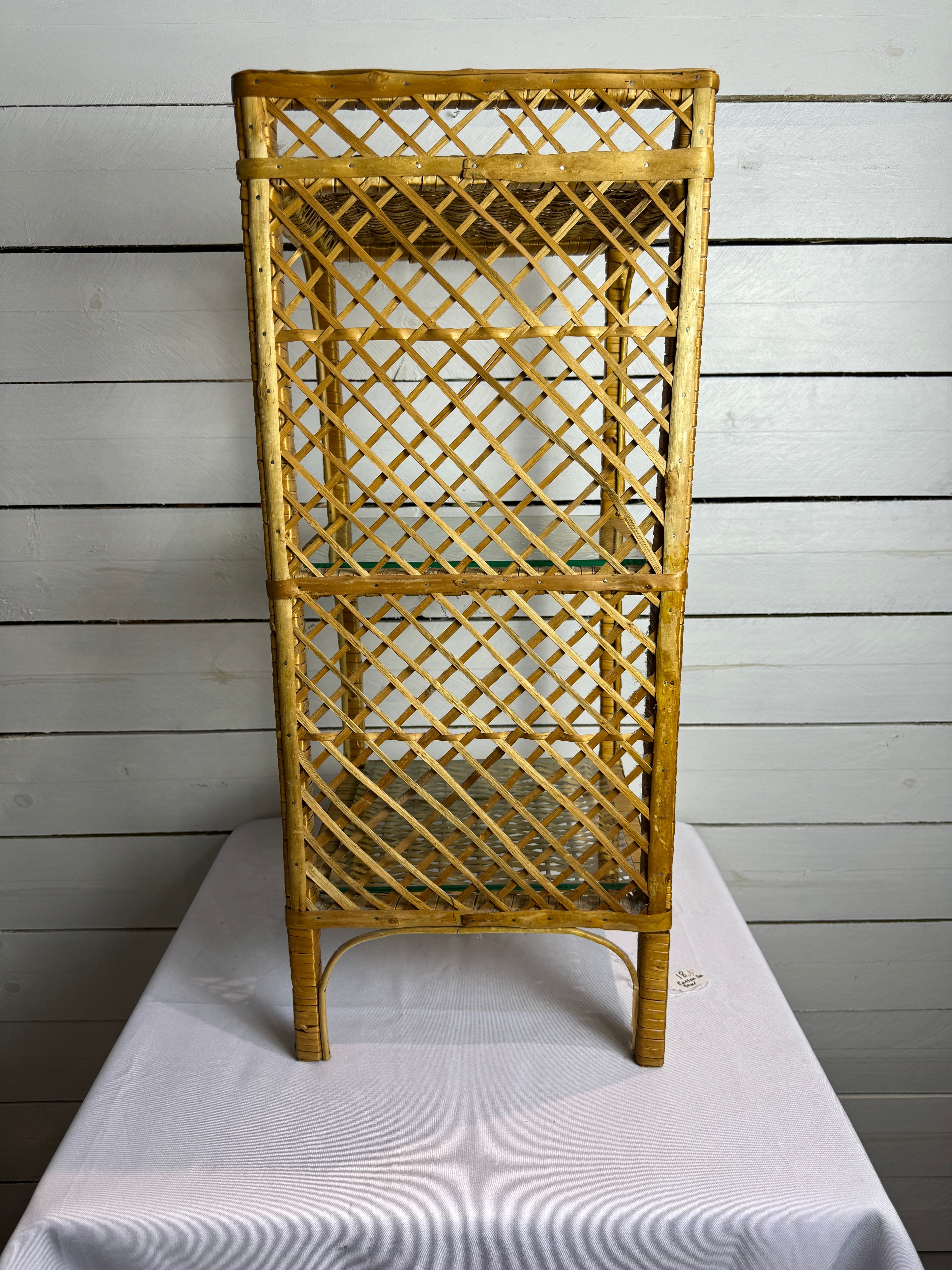 Vintage Rattan Wicker Three Tiered Shelf