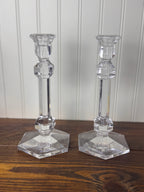 Val Saint-Lambert Signed Belgian Crystal Candlesticks, Pair, Sizes Vary, Late 20th Century