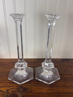 Val Saint-Lambert Signed Belgian Crystal Candlesticks, Pair, Sizes Vary, Late 20th Century