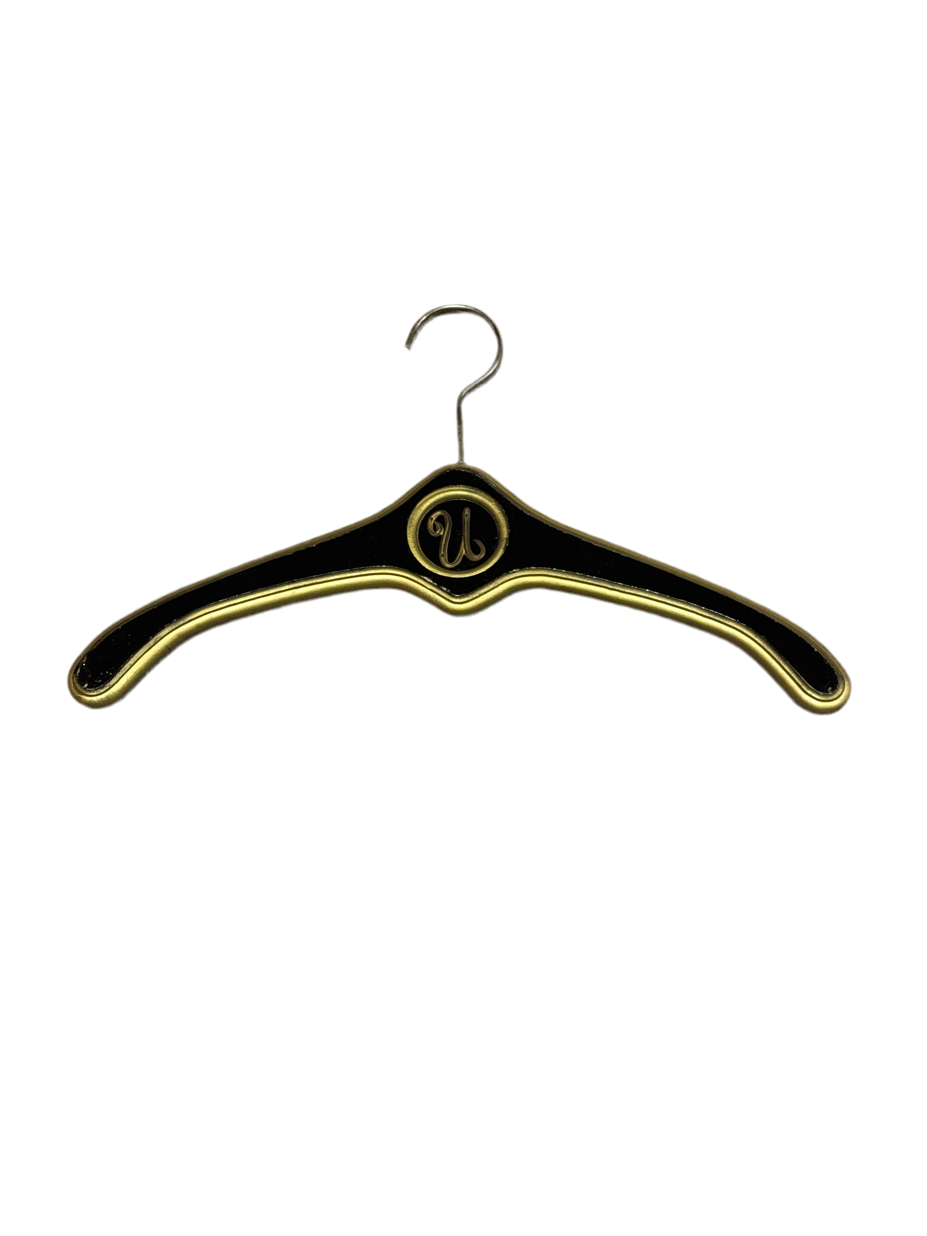 MCM Regency Black and Gold Wood Clothes Hangers - Monogrammed with U and V
