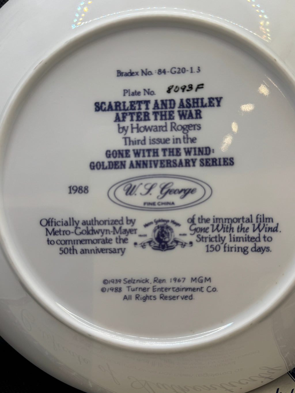 Vintage Gone with the Wind Commemorative Plates with COA - Limited Edition Golden Anniversary Series - by WS George Fine China