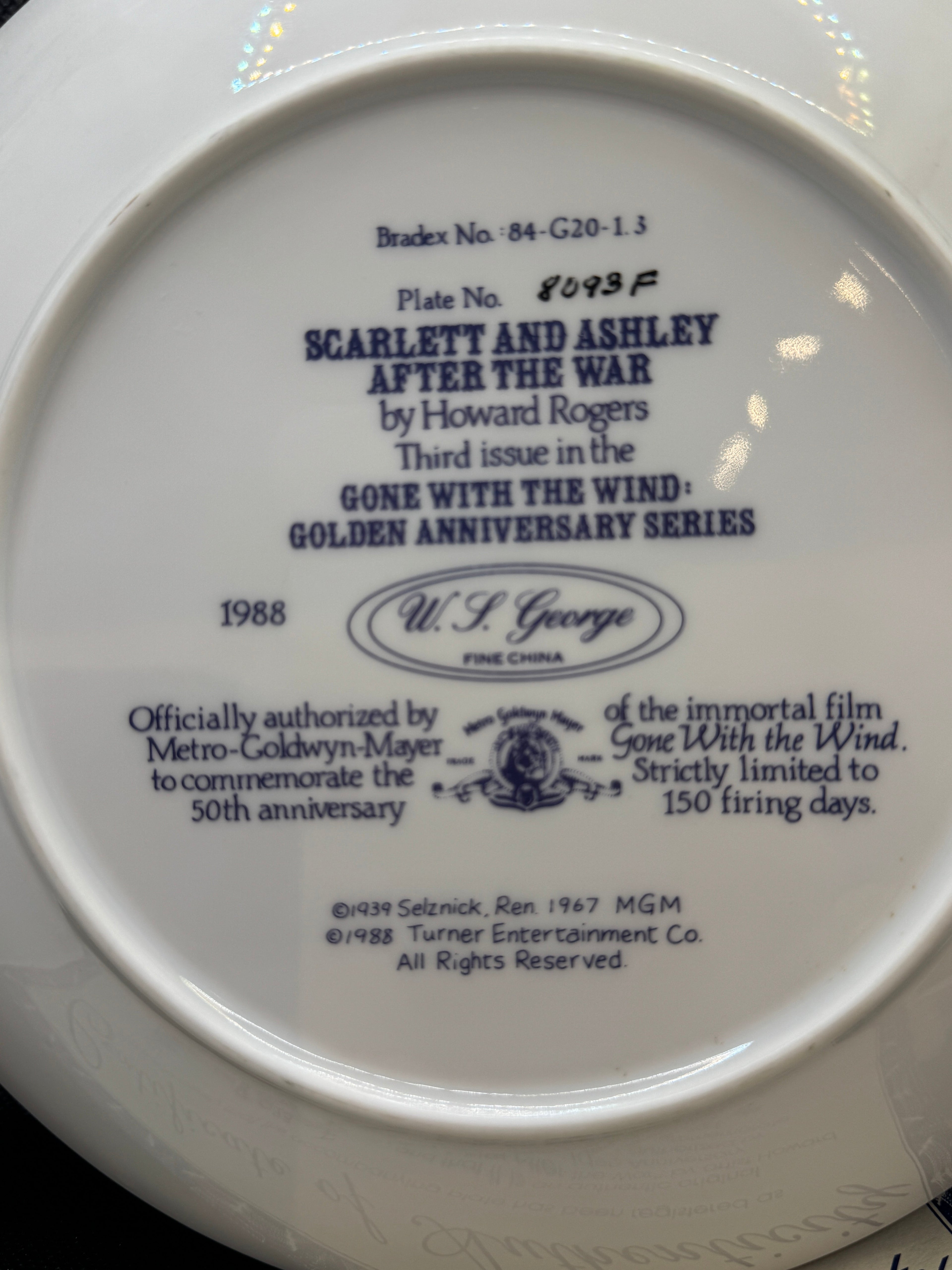 Vintage Gone with the Wind Commemorative Plates with COA - Limited Edition Golden Anniversary Series - by WS George Fine China