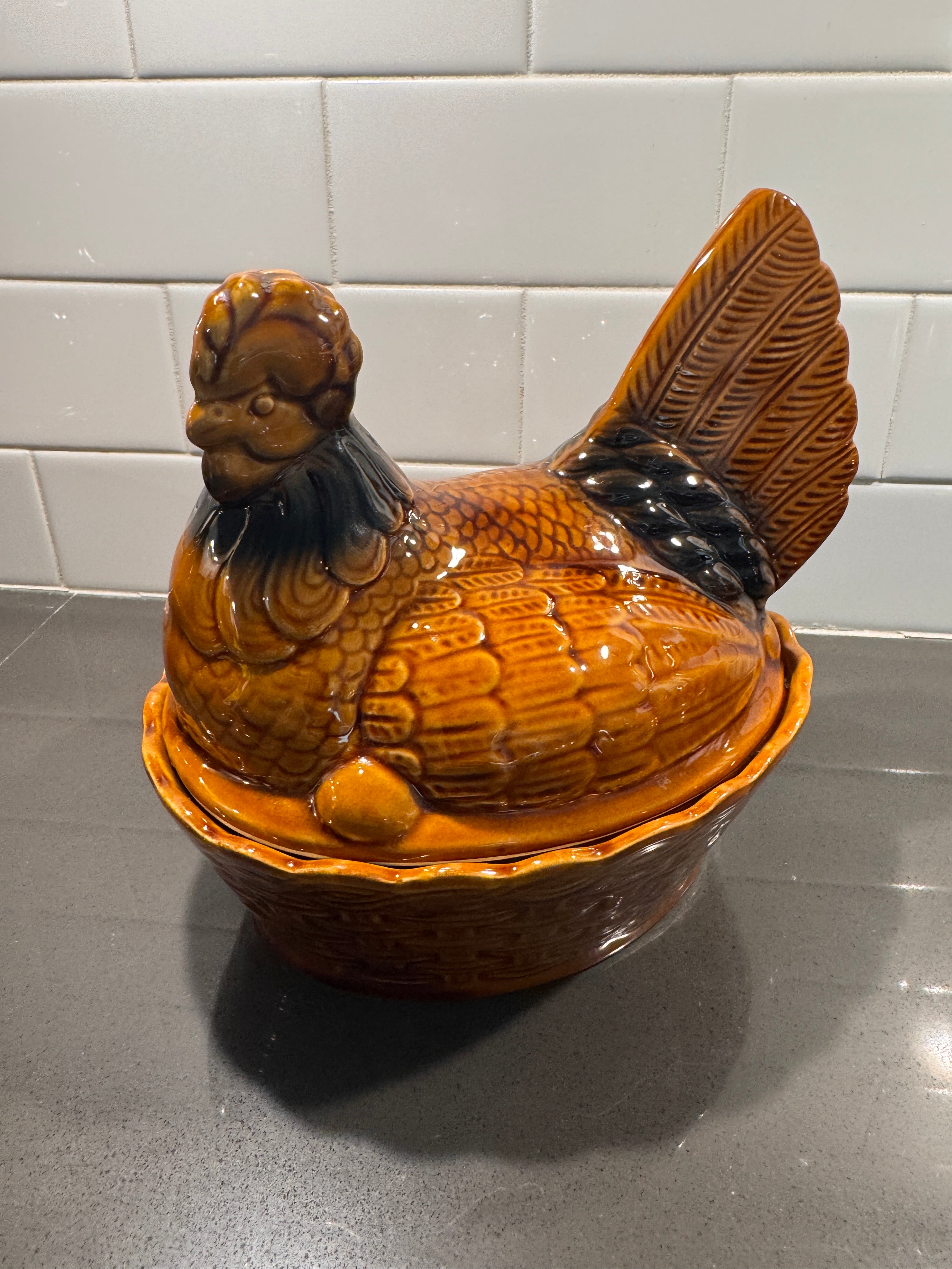 Vintage Ceramic Hens on Nest, c. 1960s