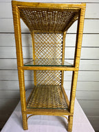 Vintage Rattan Wicker Three Tiered Shelf