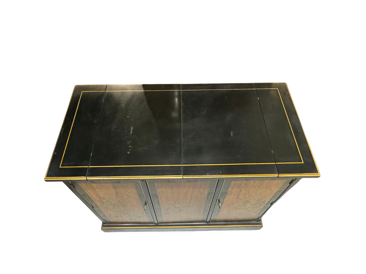 Drexel Et Cetera Collection Black Lacquer Chinoiserie Flip-Top Buffet Server, 1970s