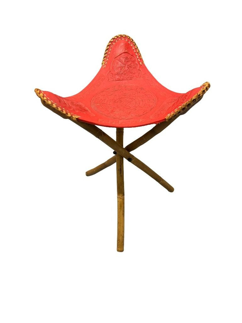 Vintage 1960s Mexican Leather Tripod Folding Stools