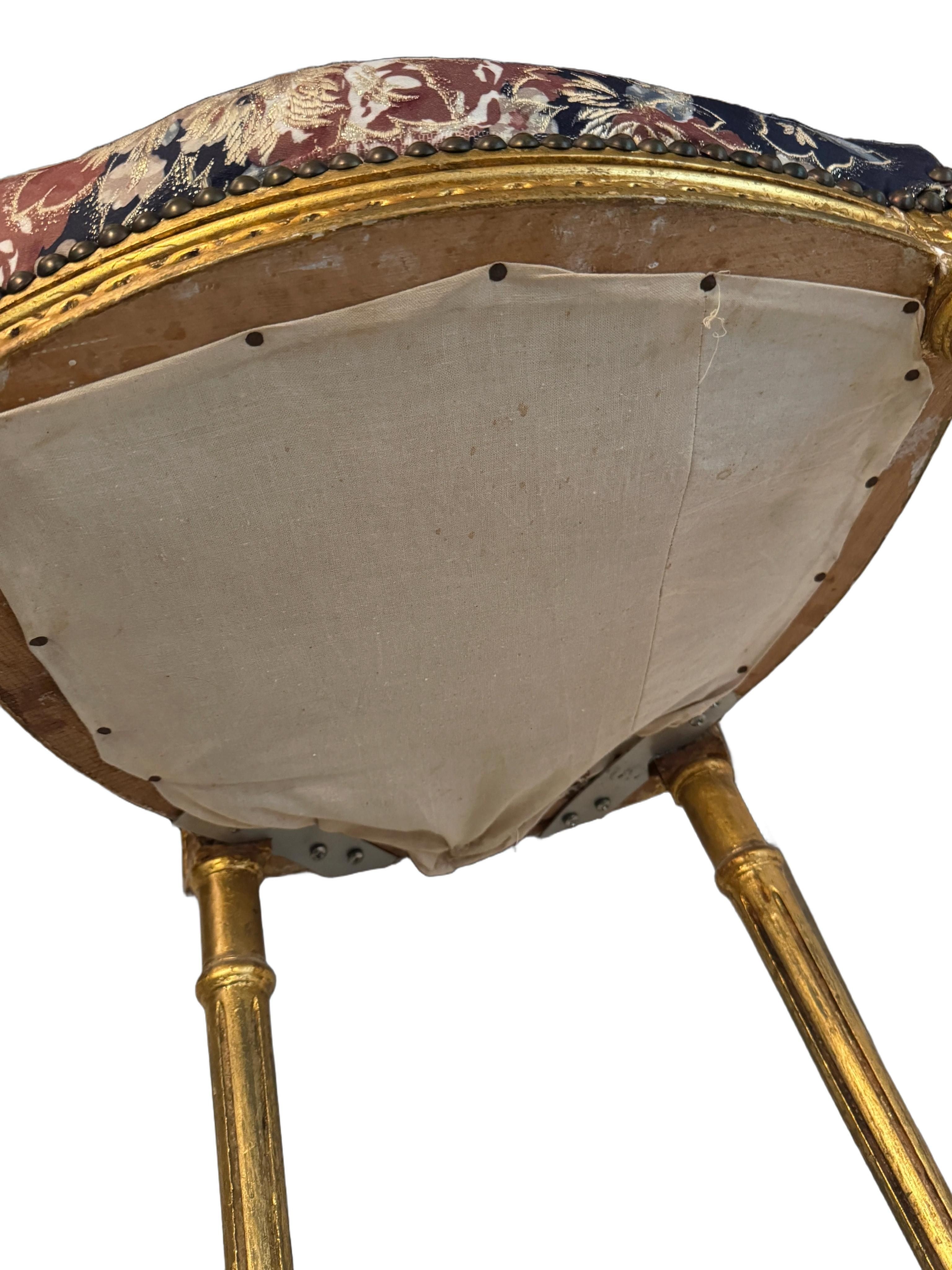 Antique French Louis XIV Gold Leaf Side Accent Harp Small Chair