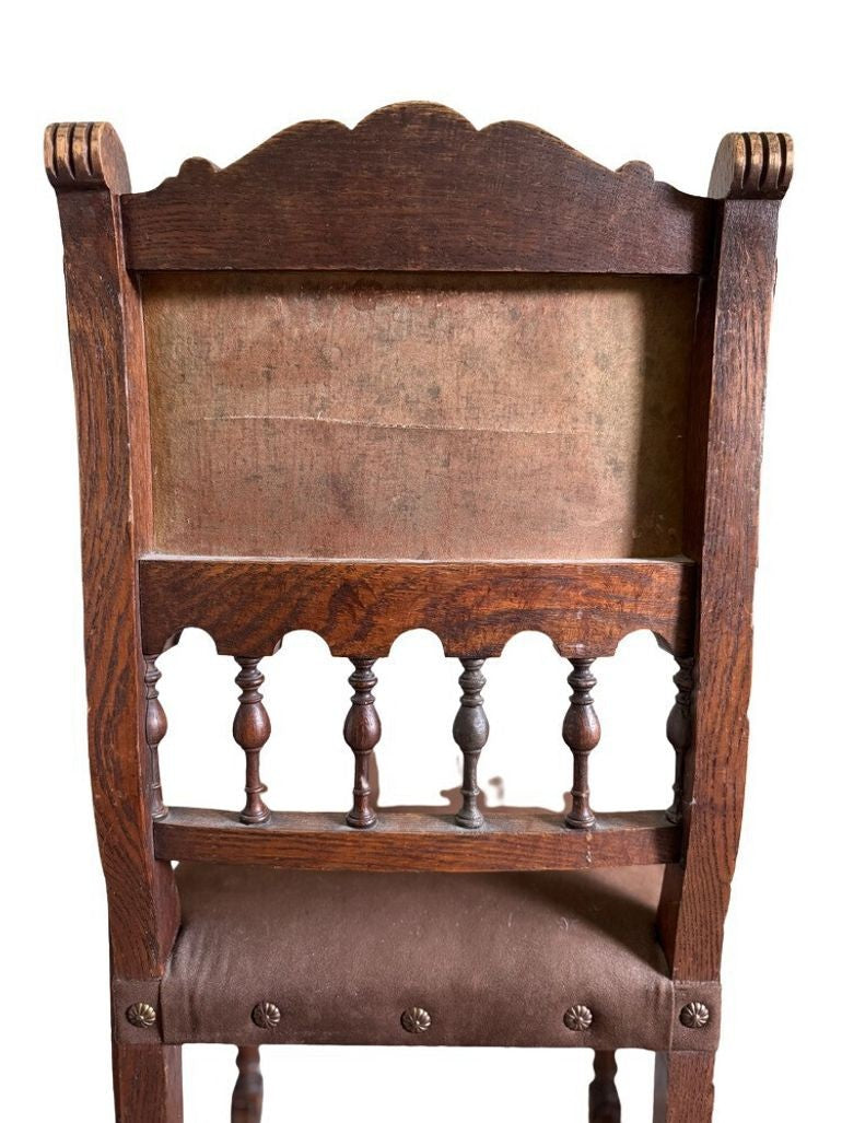 Antique 19th Century French Henry II Style Walnut Dining/Side/Accent Chairs With Suede Upholstery - Set of Two