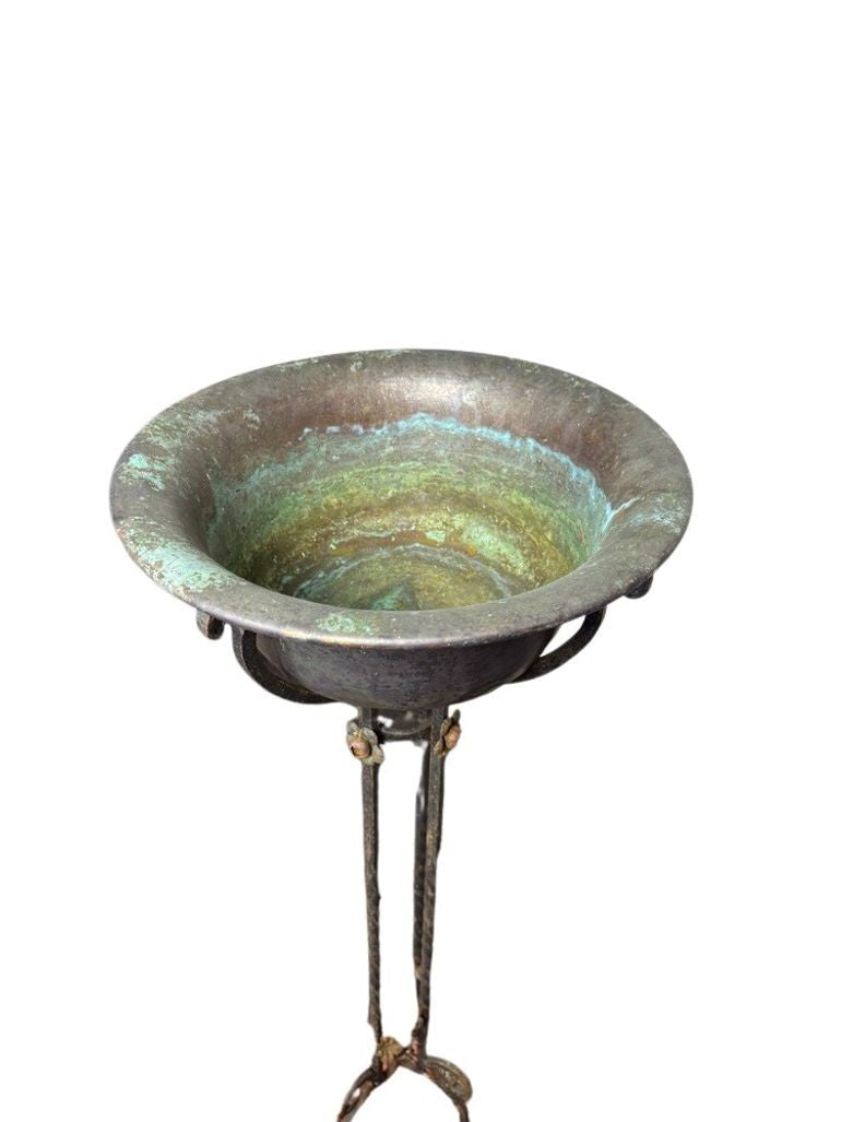 Antique Wrought Iron Plant Stands with Pot - Set of 2