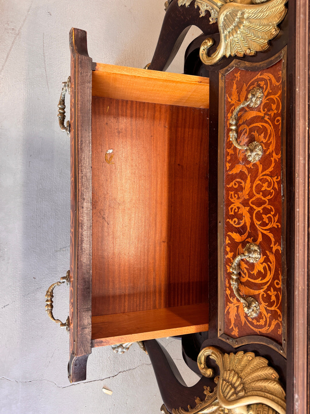 Vintage French Louis XIV Style Walnut Bombe Commode, Mid-20th Century – Marble Top & Ormolu