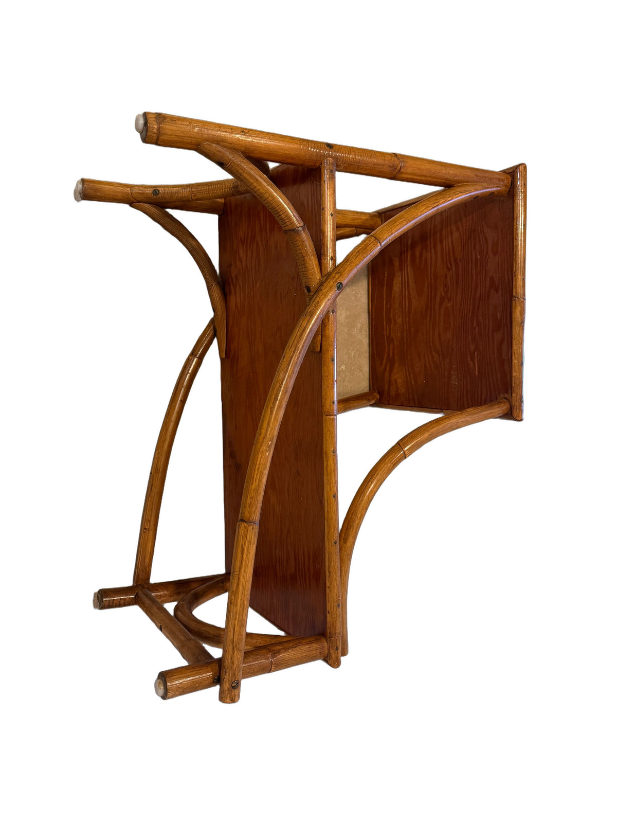 Vintage Heywood-Wakefield Style Rattan & Bamboo Two-Tier Side Table, c. 1960s