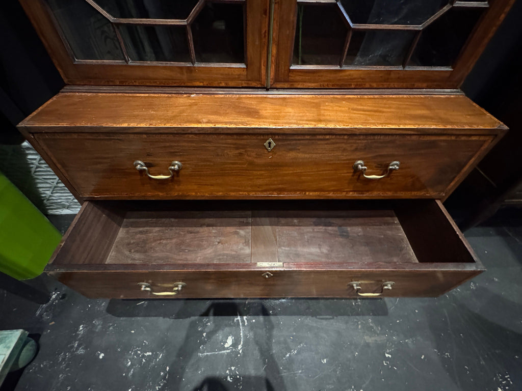 Antique English Georgian Mahogany Bureau Bookcase with Astragal Glass Doors, Late 18th Century