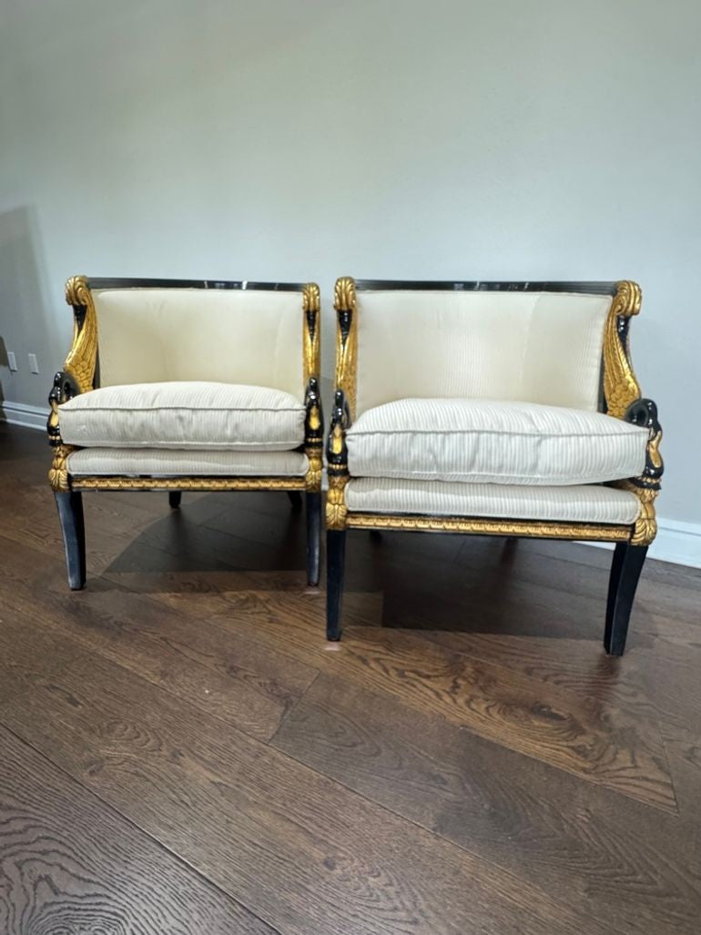Vintage French Empire Style / Hollywood Regency Swan Tub Chairs - Set of 2