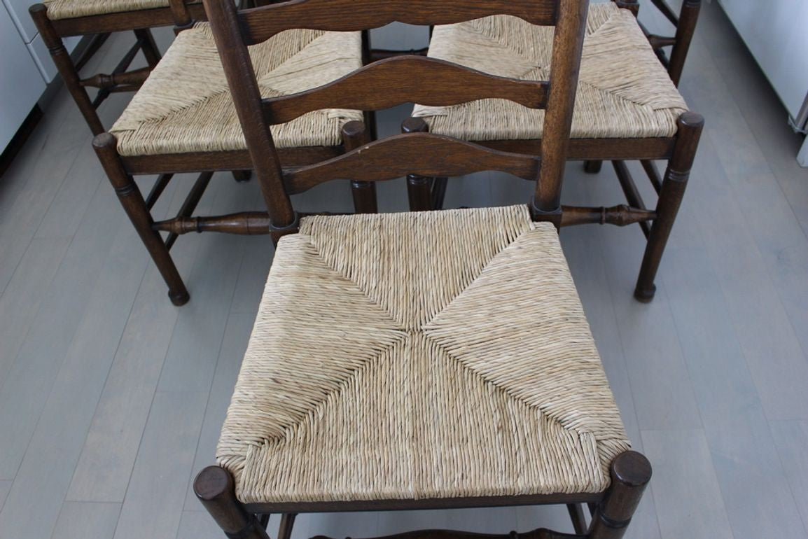 Vintage Ladderback Rush Seat Side Chairs Set of 6