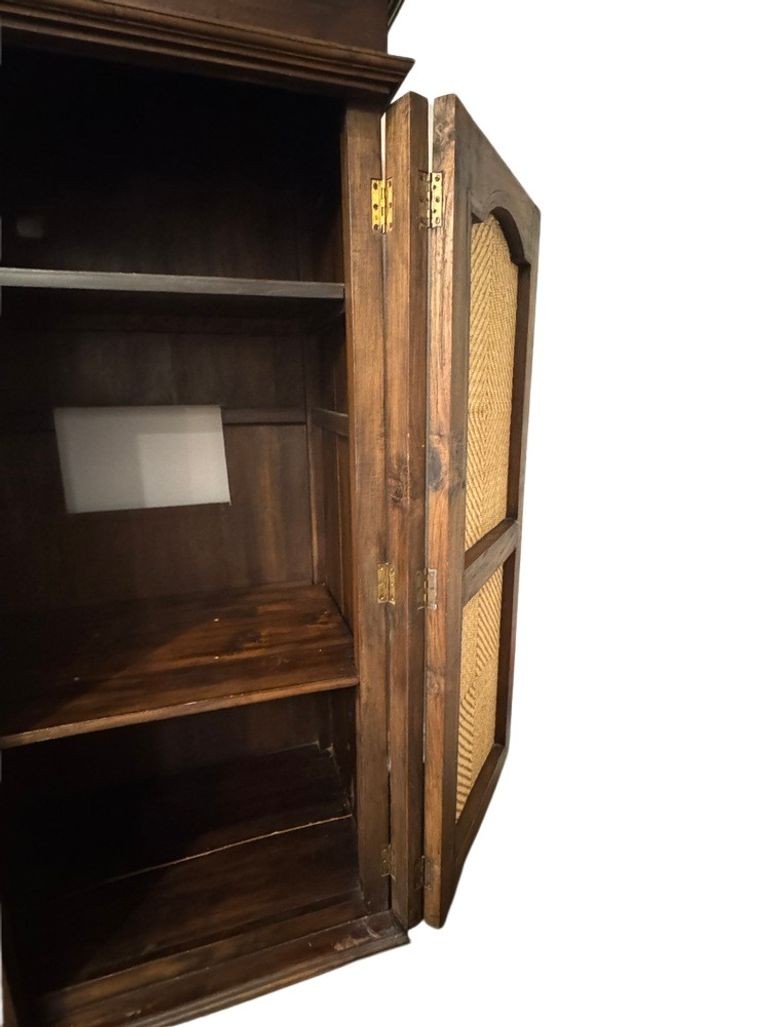 Vintage Indonesian Armoire with Natural Rattan Door Panels, c. 1990s