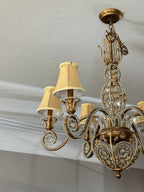 Vintage 1960s Regency Six Arm Chandelier with Gilt Iron and Crystal Beads