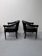 Vintage Tufted Leather Barrel-Back Tub Armchairs, Pair, c. 1970s