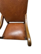 Antique Brown Leather Armchairs with Nailhead Details, Bobbin-Turned Legs, and Scrolled Arms- Set of 2, c. Early 1900s