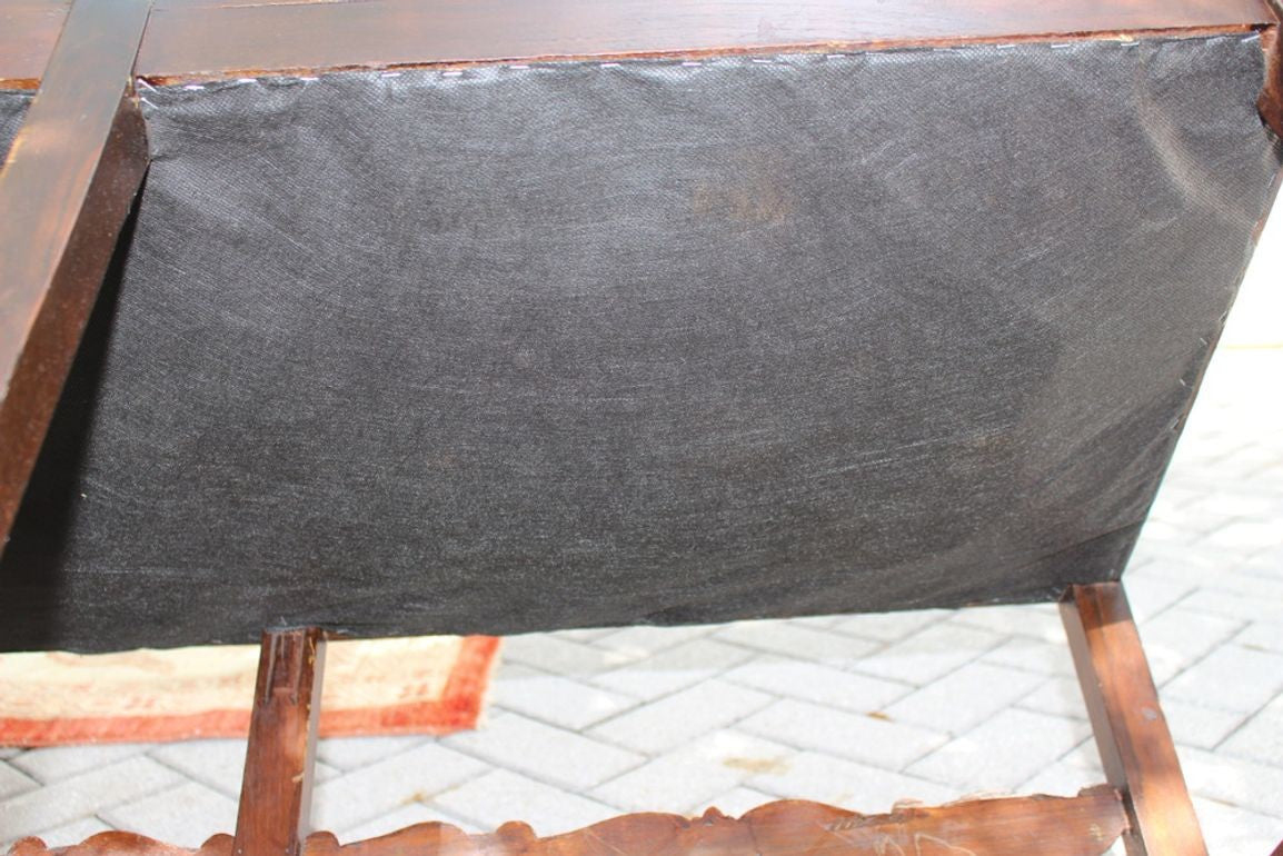 Antique Italian Carved Walnut Upholstered Bench, c. late 1800s