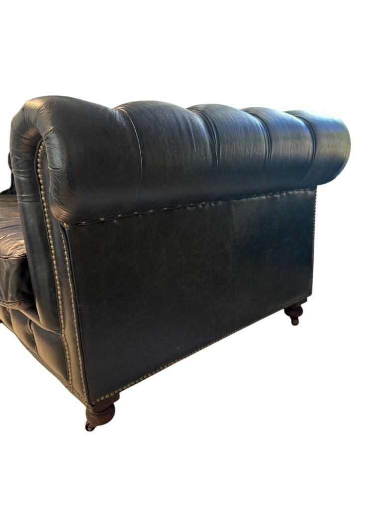 Restoration Hardware Kensington Ebony Leather Sofa with 44” depth and Luxe Down Feather Fill