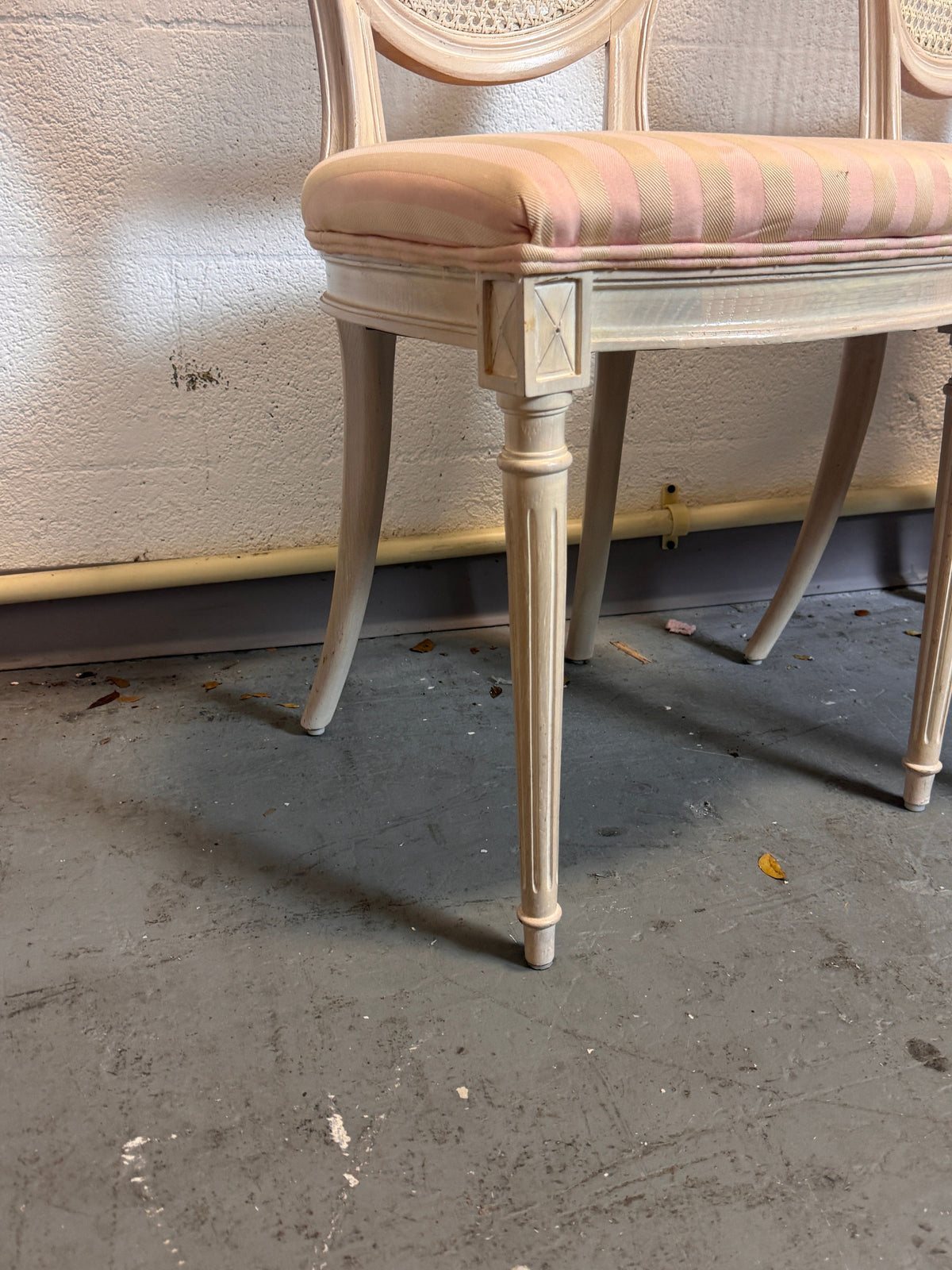 Vintage French Louis XVI Style Oval Cane Back Dining Chairs, Set of 6, c. 1970s