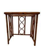 Vintage Burnt Bamboo Rattan Nesting Tables with Glass Tops, Set of 3, c. 1970s