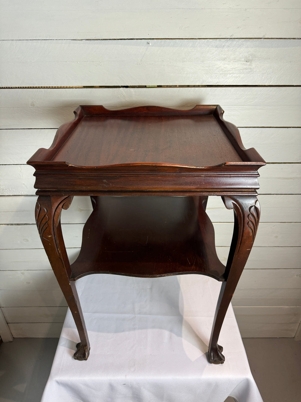 Chippendale Style Gallery Top Two Tiered Claw and Ball Table
