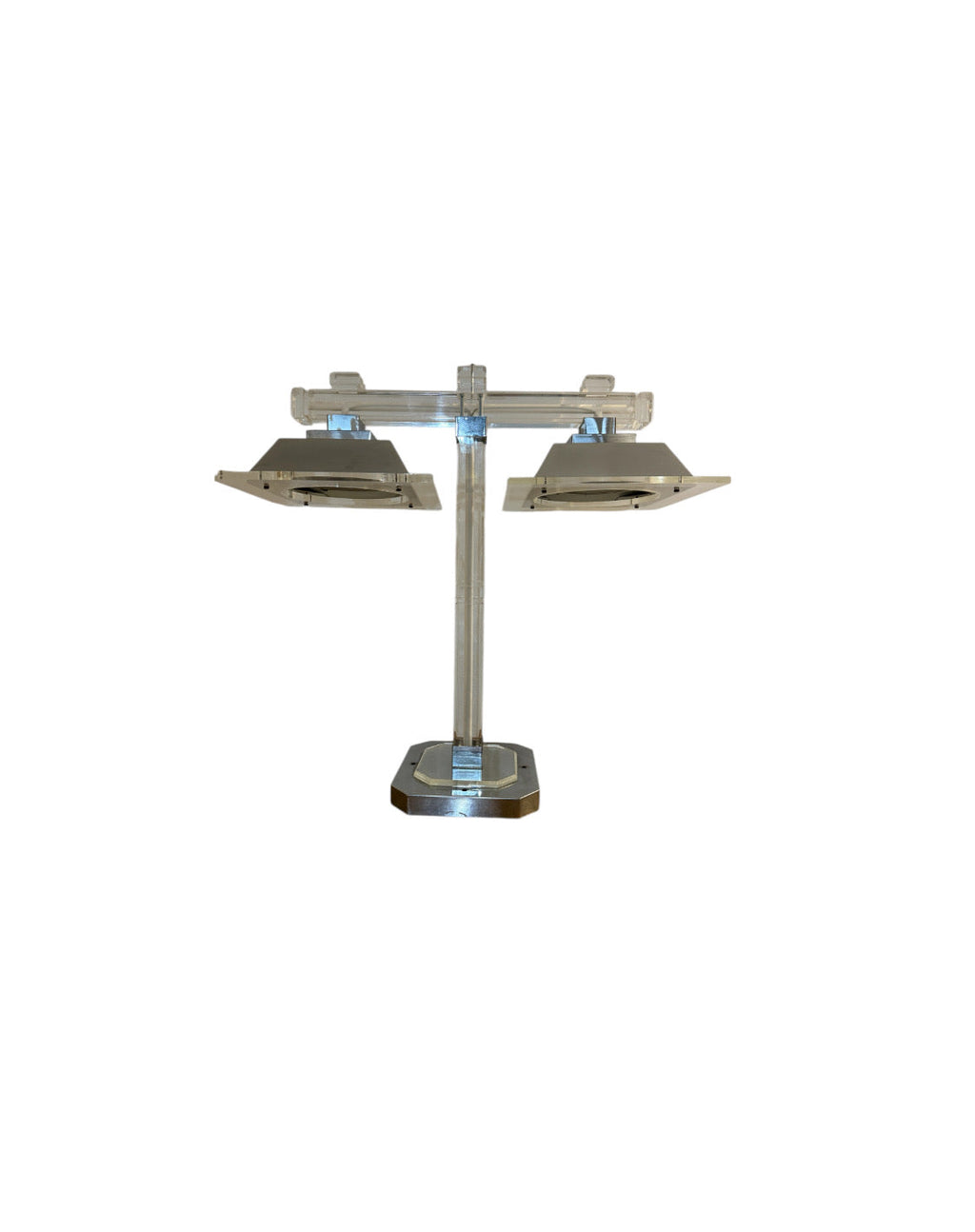 Charles Hollis Jones Vintage 1970s Lucite and Chrome 2-Arm Chandelier or Table Lamp - Retro Mid-Century