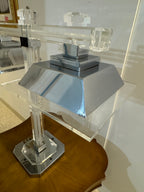 Charles Hollis Jones Vintage 1970s Lucite and Chrome 2-Arm Chandelier or Table Lamp - Retro Mid-Century