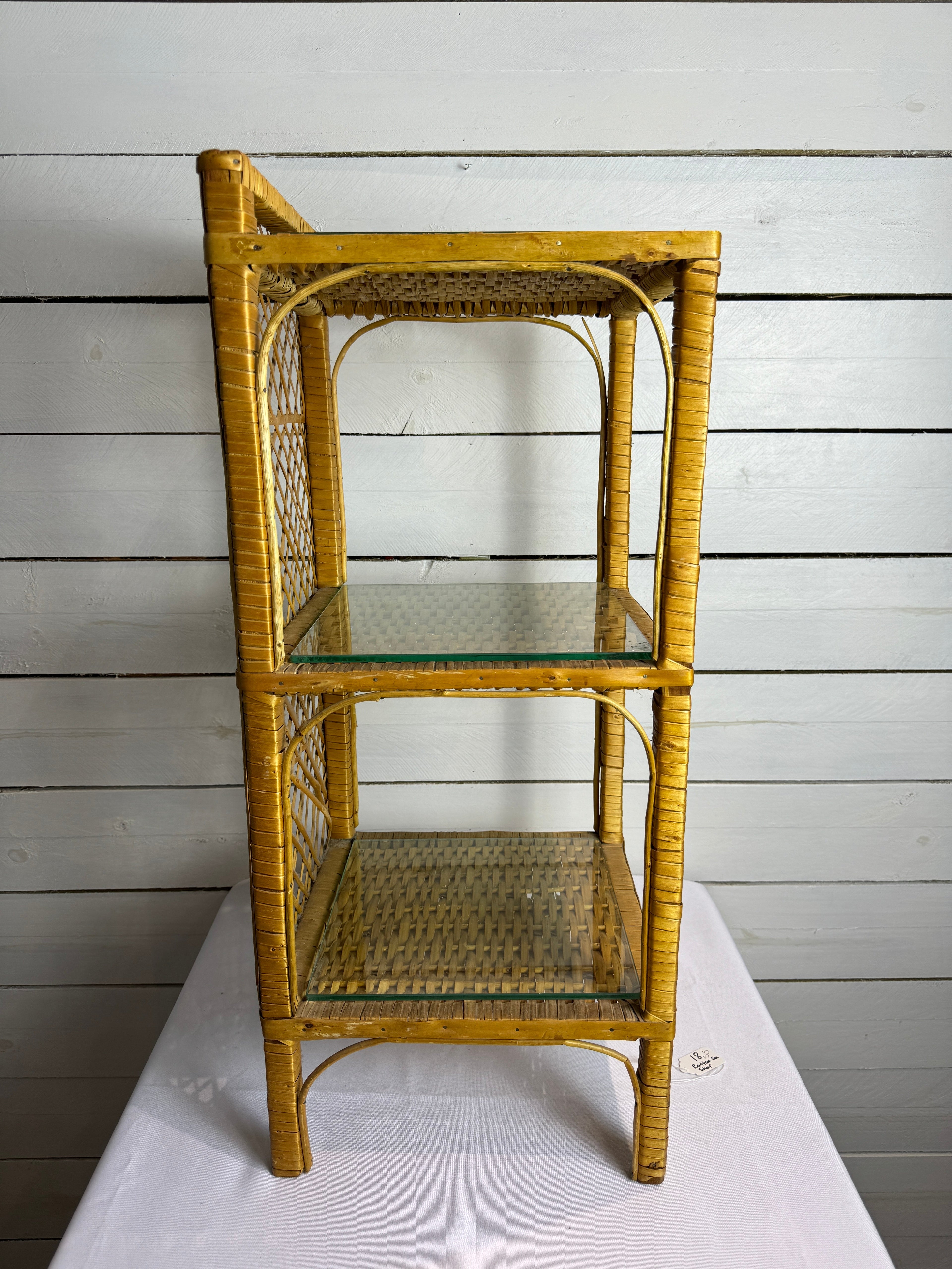 Vintage Rattan Wicker Three Tiered Shelf