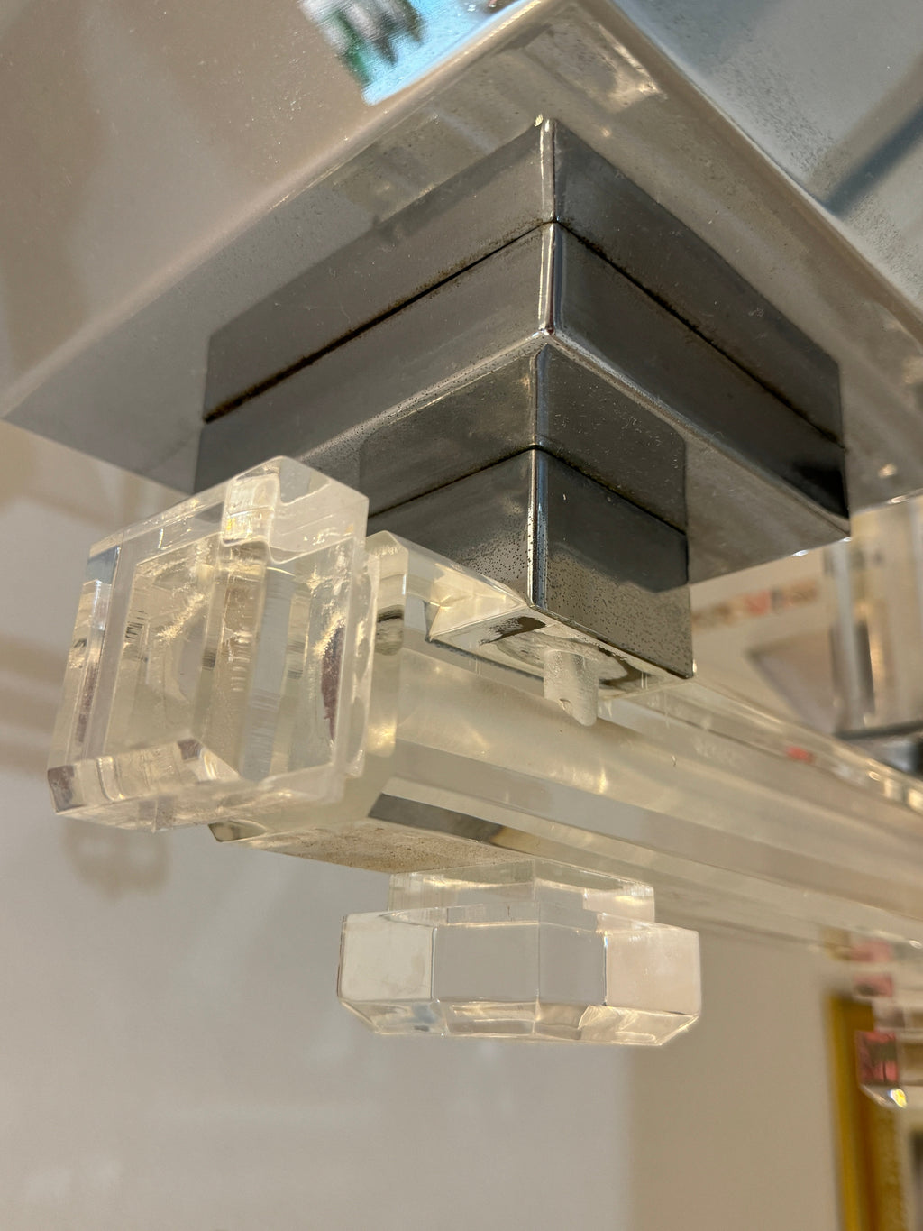 Charles Hollis Jones Vintage 1970s Lucite and Chrome 2-Arm Chandelier or Table Lamp - Retro Mid-Century