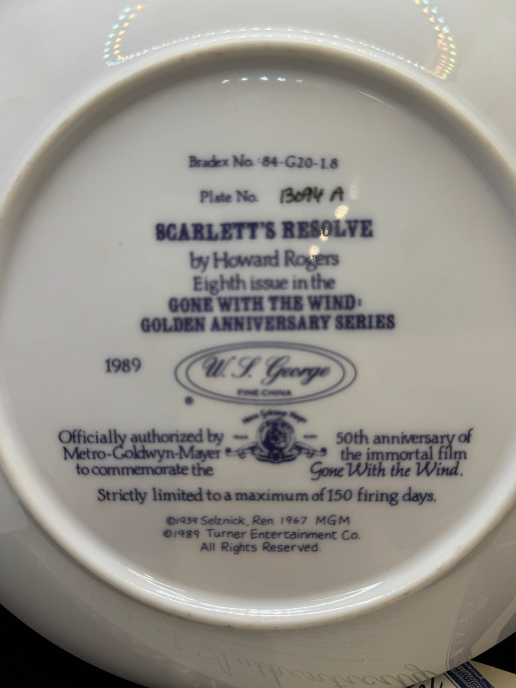 Vintage Gone with the Wind Commemorative Plates with COA - Limited Edition Golden Anniversary Series - by WS George Fine China
