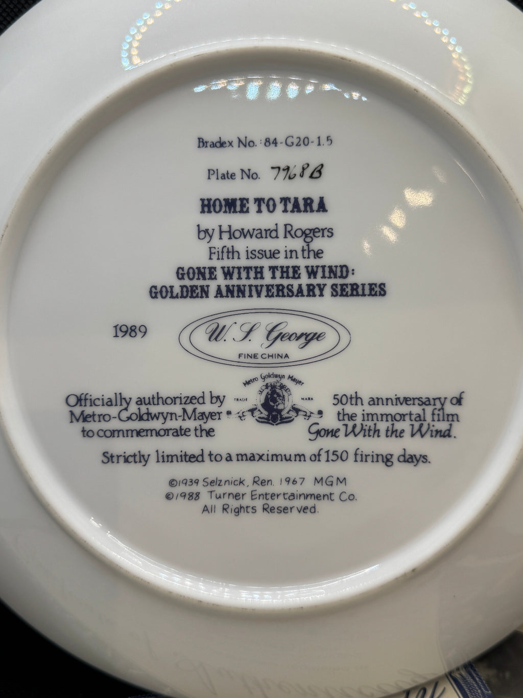 Vintage Gone with the Wind Commemorative Plates with COA - Limited Edition Golden Anniversary Series - by WS George Fine China