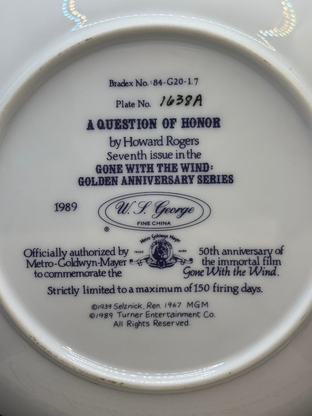 Vintage Gone with the Wind Commemorative Plates with COA - Limited Edition Golden Anniversary Series - by WS George Fine China
