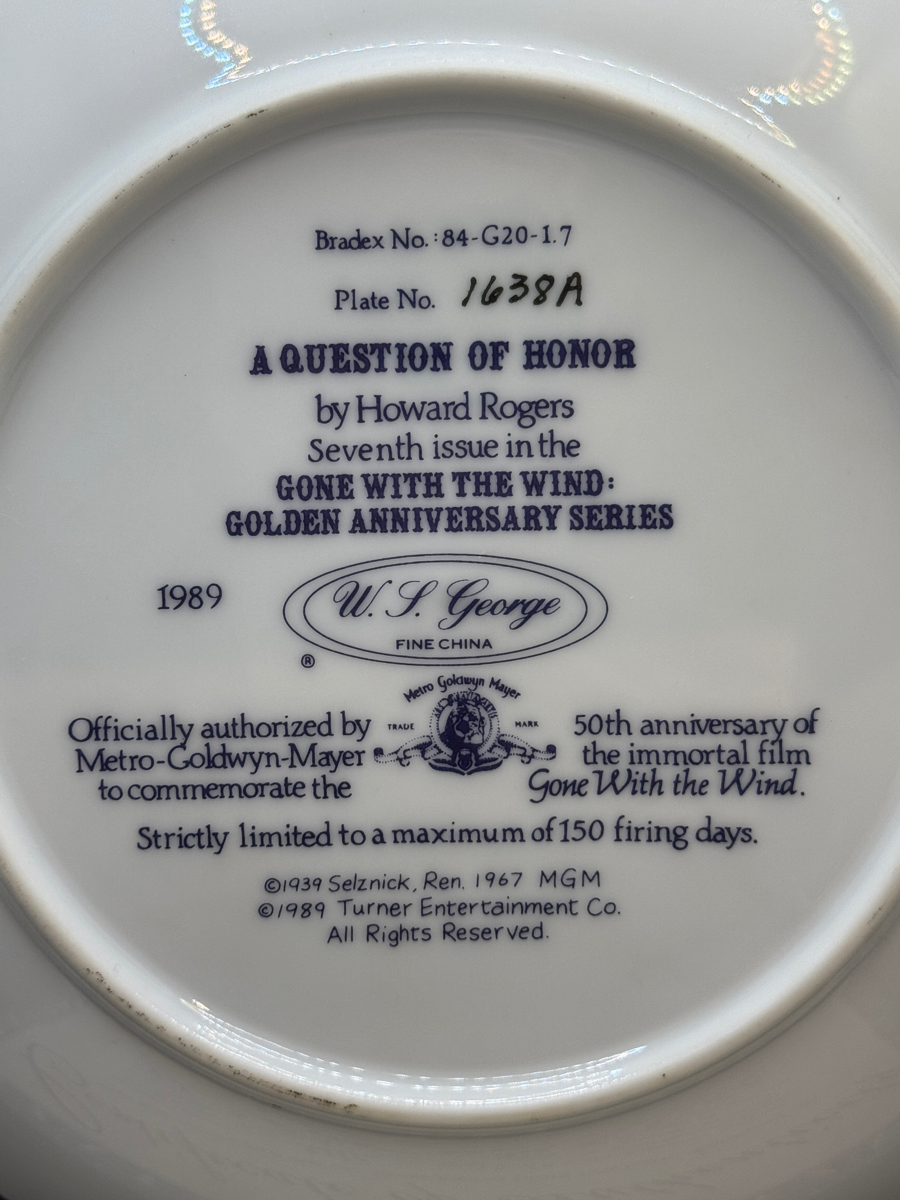 Vintage Gone with the Wind Commemorative Plates with COA - Limited Edition Golden Anniversary Series - by WS George Fine China