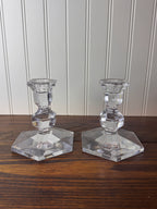 Val Saint-Lambert Signed Belgian Crystal Candlesticks, Pair, Sizes Vary, Late 20th Century