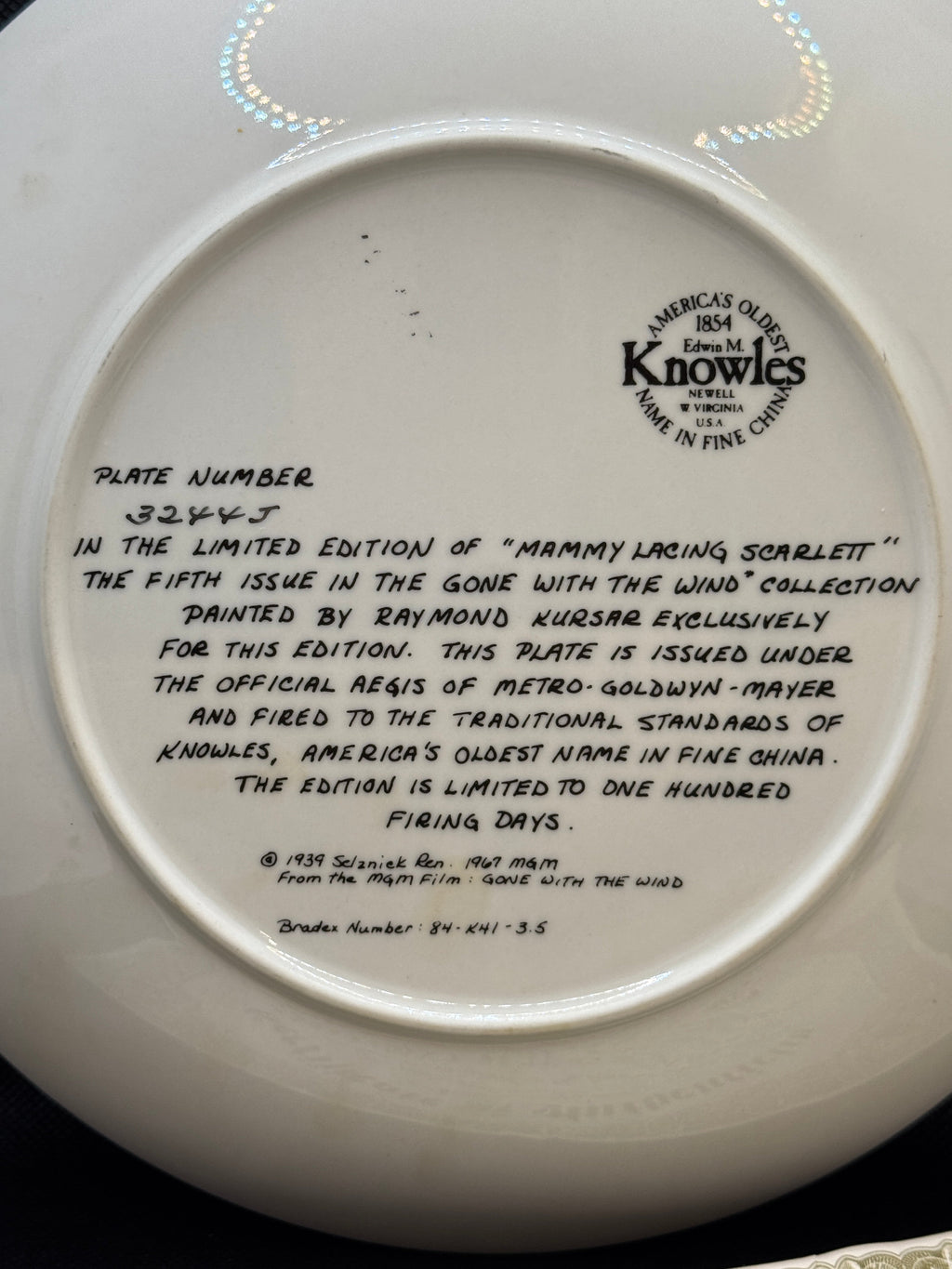 Vintage Gone with the Wind Commemorative Plates - Limited Edition by Edwin M. Knowles Fine China with Certificate of Authenticity (COA) - Sold Individually